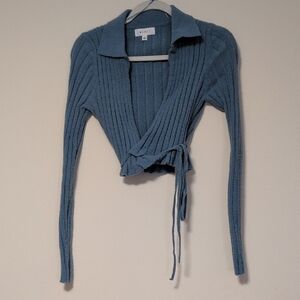 Milly Slate Blue Ribbed Wrap Cardigan